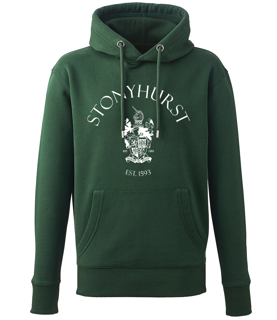 Stonyhurst White Logo Green Organic Hoodie (Mens/Unisex)