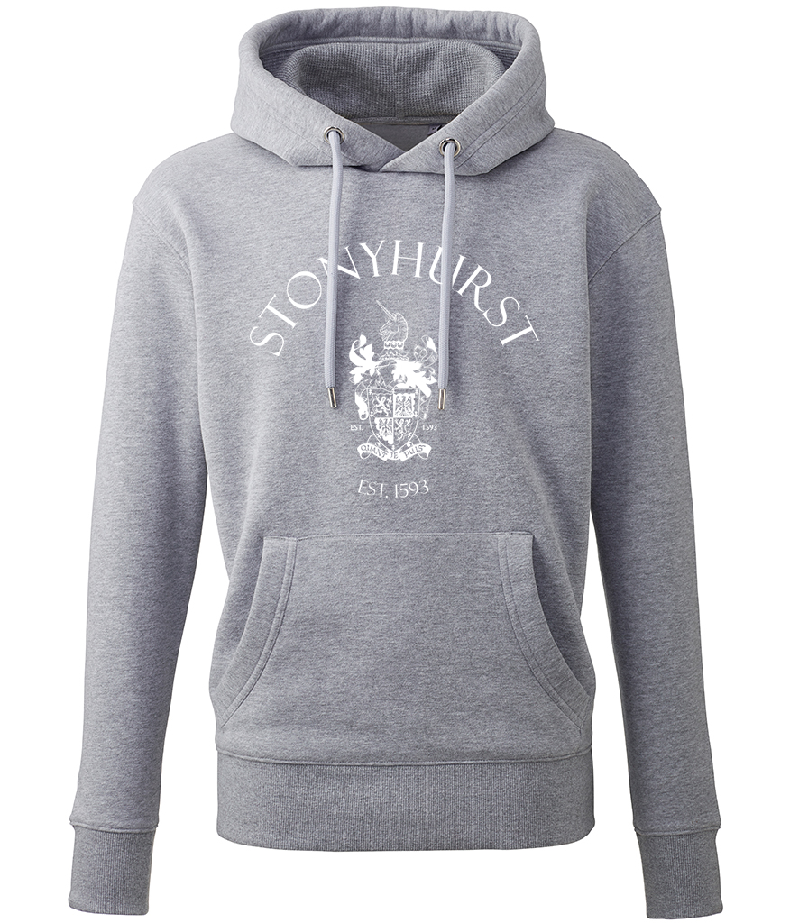 Stonyhurst White Logo Grey Organic Hoodie (Mens/Unisex)