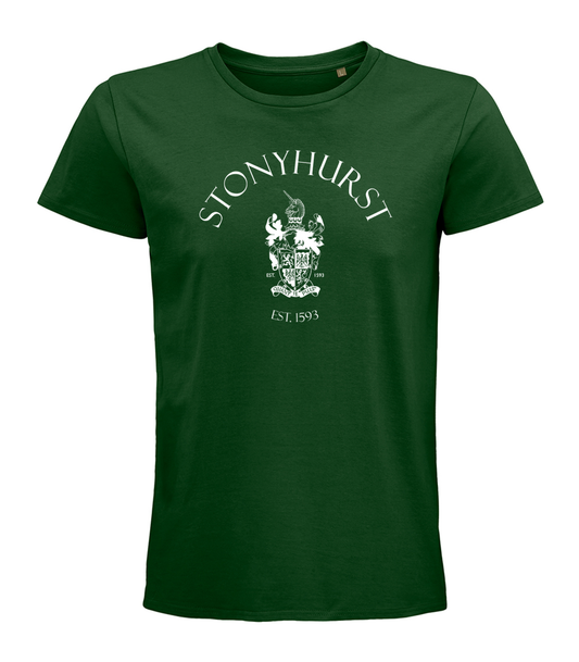Stonyhurst White Logo Green Organic T-Shirt (Unisex/Mens)