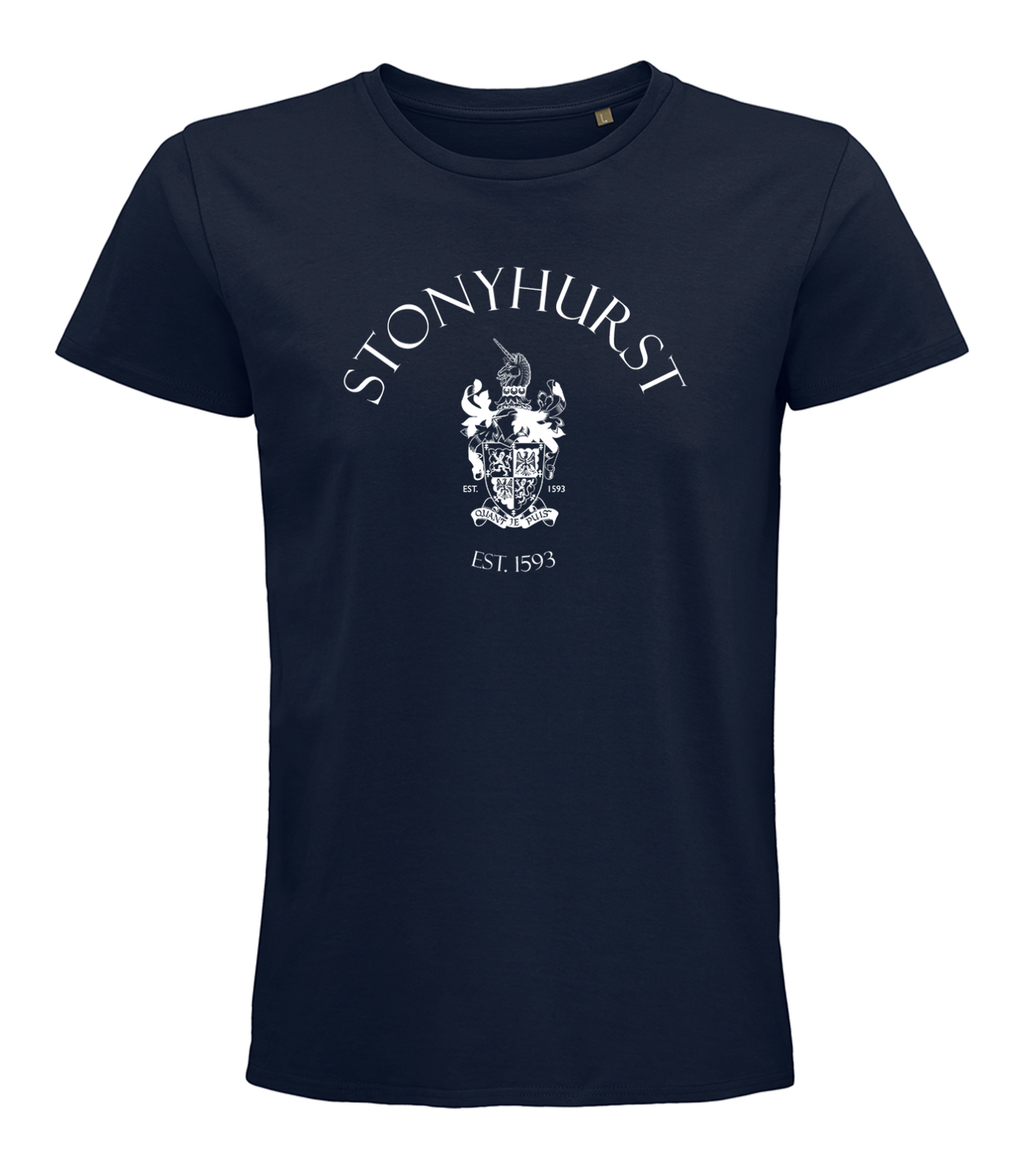 Stonyhurst White Logo Navy Organic T-Shirt (Unisex/Mens)