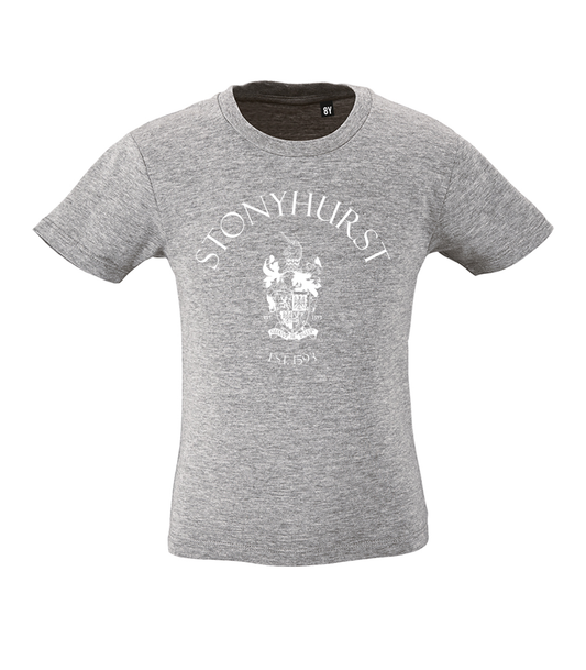 Stonyhurst White Logo Grey Organic T-Shirt (Childrens)