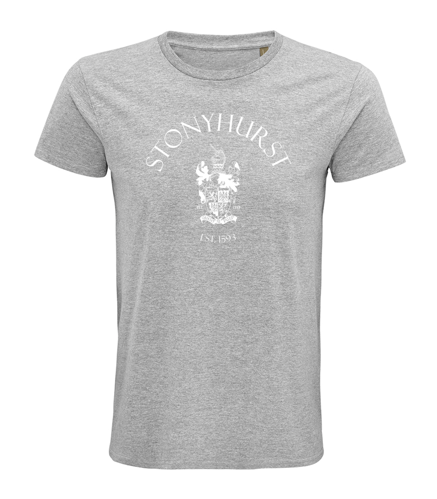 Stonyhurst White Logo Grey Organic T-Shirt (Unisex/Mens)