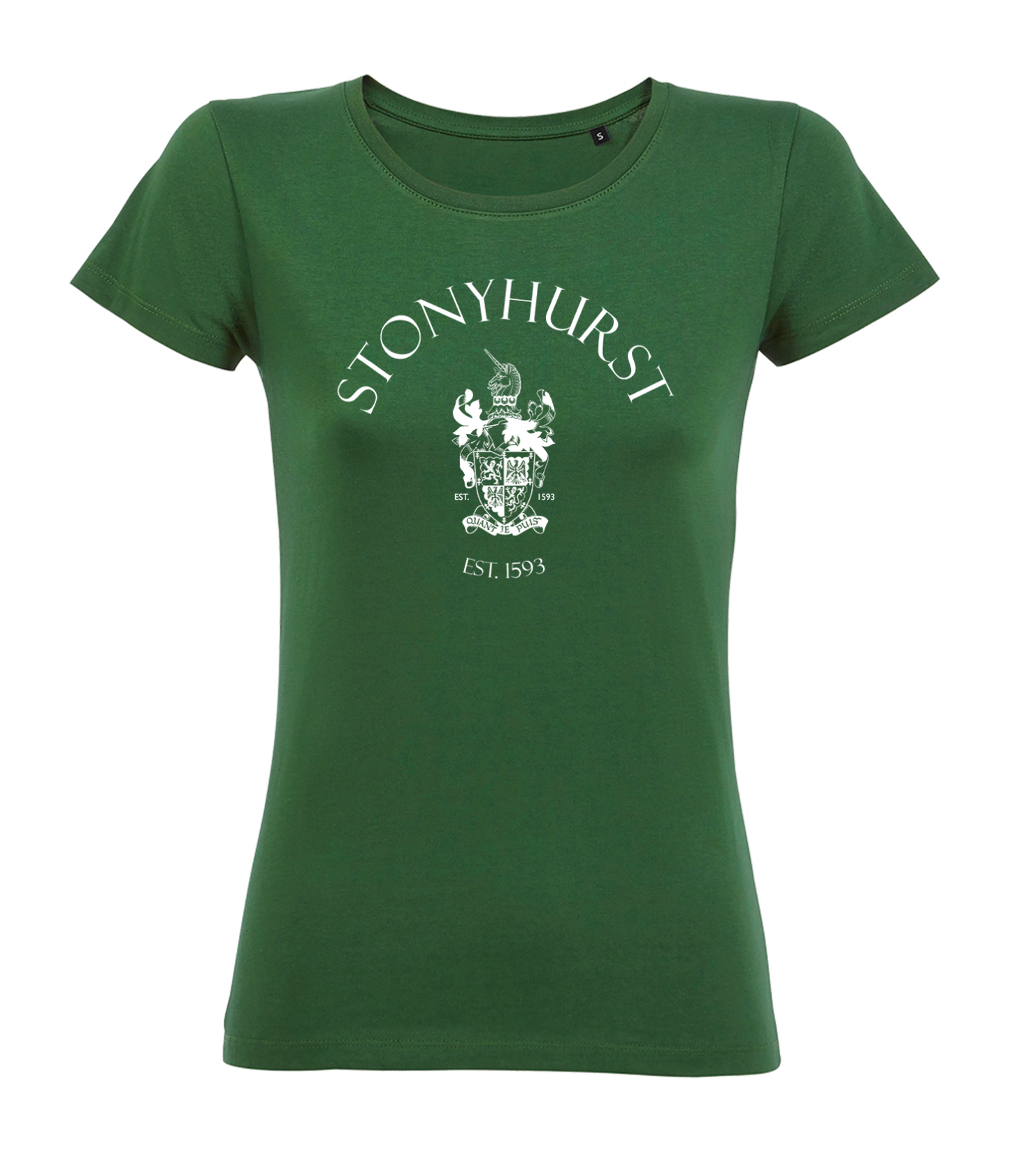 Stonyhurst White Logo Green Organic T-Shirt (Womens)