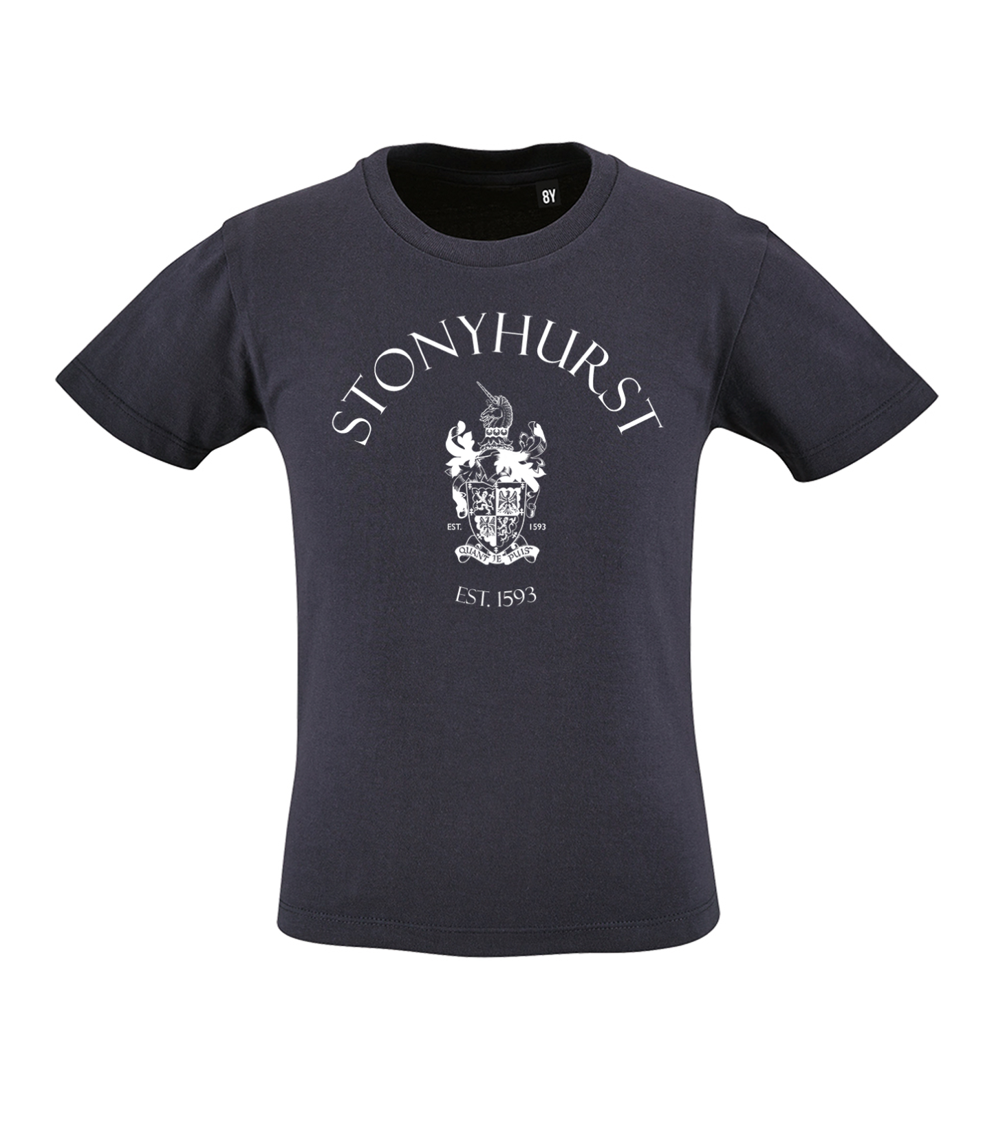 Stonyhurst White Logo Navy Organic T-Shirt (Childrens)